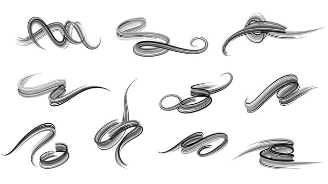 Set of abstract black and white brush strokes and paint smears.