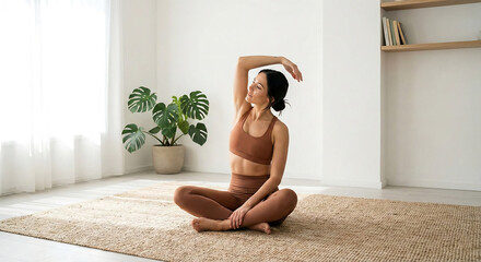 young beauty woman doing yoga at home

