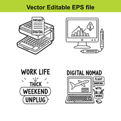  vector editable eps file with digital nomad and work life balance illustrations