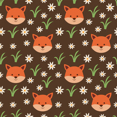 Seamless pattern of fox and flowers vector design