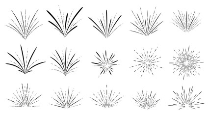Set of various abstract sunbursts and starbursts, radial lines, and explosion elements.