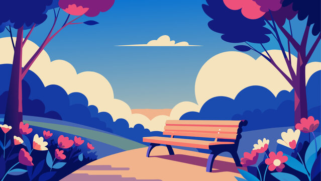 Serene park bench at sunset