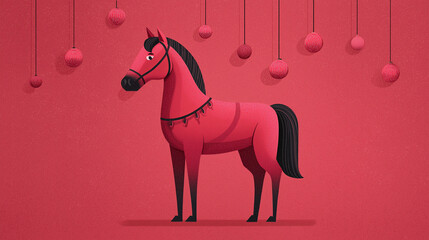 cute cartoon figure of horse with red background