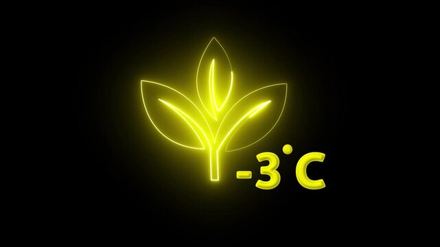 Protection of the environment Weather forecast related.Glowing neon digital temperature display showing minus 3&deg;C onblack background, futuristic LED-style number,Researches minus 3degrees centigrade