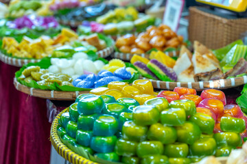 Rice flour or glutinous rice cakes sold at the market are very delicious. Favorite street food in Vietnam's Mekong Delta
