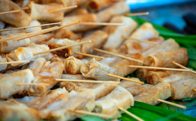 Vegetarian spring rolls served with rice noodles or regular noodles. A favorite vegetarian dish of Vietnamese people.
