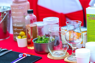 The tools and ingredients used to prepare drinks in the Healthy Drink Vietnam 2025 competition, held in Ho Chi Minh City, Vietnam.