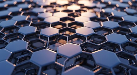 Abstract honeycomb pattern with hexagonal cells in metallic blue and silver
