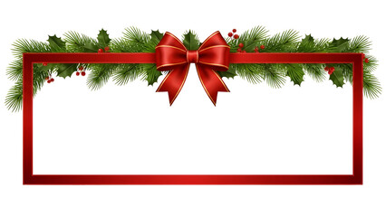 christmas card with red ribbon and fir branch