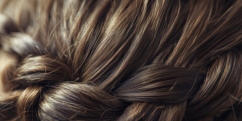 Naklejka premium A close-up of a woman's hair, featuring a braided hairstyle with a mix of dark and light brown colors, set against a blurred background.