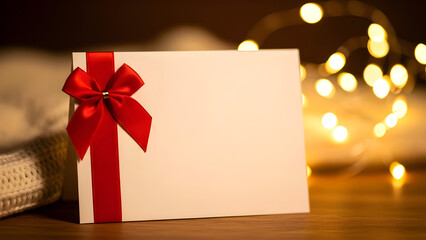 Isolated red gift box with a gold ribbon and bow on blank paper for a Christmas holiday or birthday celebration surprise present