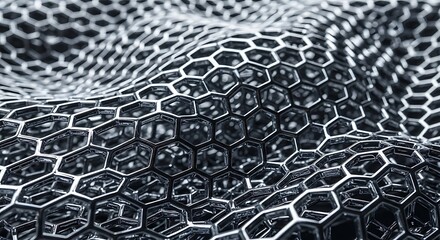 Abstract honeycomb structure in metallic silver with geometric pattern
