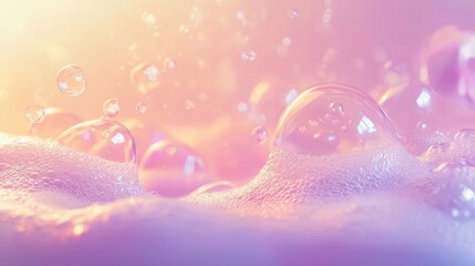 Soapy bubbles against a pink and purple gradient background, with a soft focus effect.