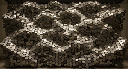 Abstract honeycomb structure with gradient lighting and dimensional texture