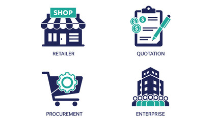 Business icons set in modern flat design with blue and green colors on white background for web and mobile applications