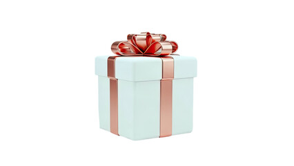 3D Gift Box with Rose Gold Ribbon and Bow on transparent background