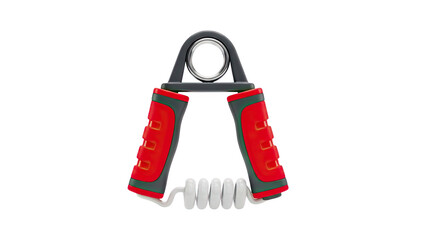 3D Hand Grip Strengthener with Red Handles and Metal Spring on transparent background