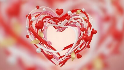 Beautiful heart shape with red and white swirls and hearts