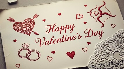 Happy valentine's day greeting card with heart and rings