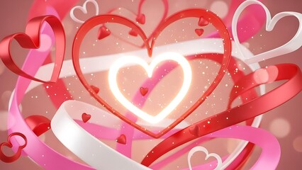 Beautiful heart illustration with ribbons and hearts