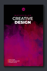 Bright purple  vector colorful watercolor on vertical black A4 background for booklet or brochure