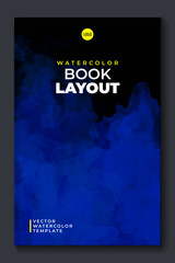 Bright blue vector colorful watercolor on vertical black A4 background for booklet or brochure