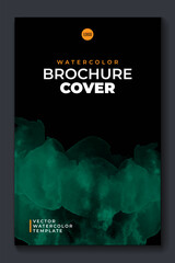 Bright green vector colorful watercolor on vertical black A4 background for booklet or brochure