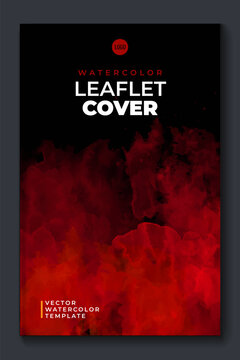 Bright red vector colorful watercolor on vertical black A4 background for booklet or brochure