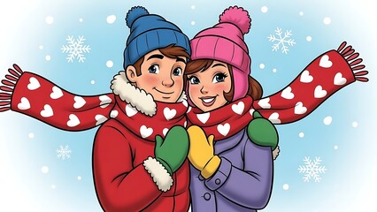 Happy couple enjoying winter season together