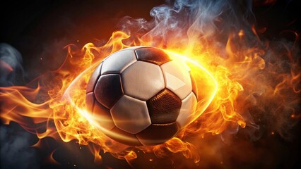Fototapeta premium Fiery Football A Blazing Sphere of Passion and Competition Surrounded by Intense Flames