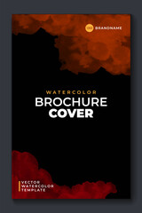 Bright red vector colorful watercolor on vertical black A4 background for booklet or brochure