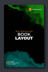 Bright green vector colorful watercolor on vertical black A4 background for booklet or brochure