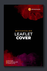 Bright red vector colorful watercolor on vertical black A4 background for booklet or brochure