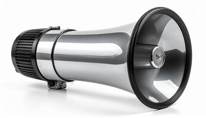 Shiny Silver Megaphone Isolated on White Background for Communication and Public Address