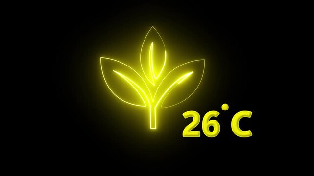 Protection of the environment Weather forecast related.Glowing neon digital temperature display showing minus 26&deg;C onblack background, futuristic LED-style number,Researches minus 26degrees centigrade
