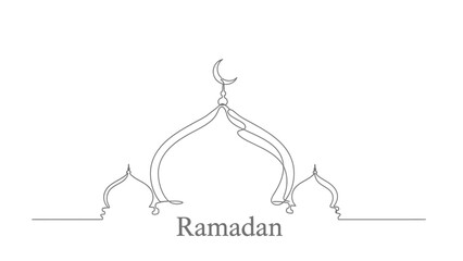 Ramadan greeting card with minimalist mosque dome and crescent moon illustration