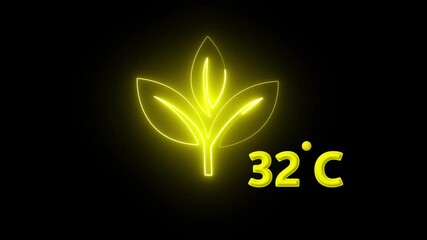 Protection of the environment Weather forecast related.Glowing neon digital temperature display showing minus 32°C onblack background, futuristic LED-style number,Researches minus 32degrees centigrade