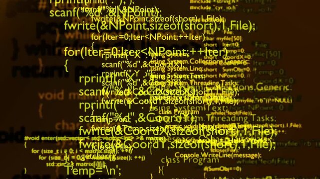 computer coding command animation overlay for technology programming software development concept