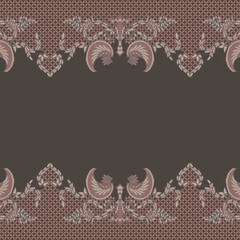 vintage floral background and Batik sarong with top and bottom border in mocha color bird motif