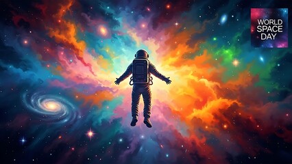 Silhouette of a man in a dreamy night sky in space