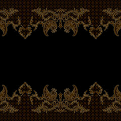vintage floral background with golden frame with elegant black soga gurdo motif batik sarong