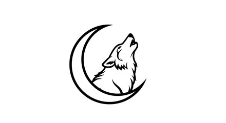 Minimalistic Illustration of a Howling Wolf on a Crescent Moon for Nighttime Theme