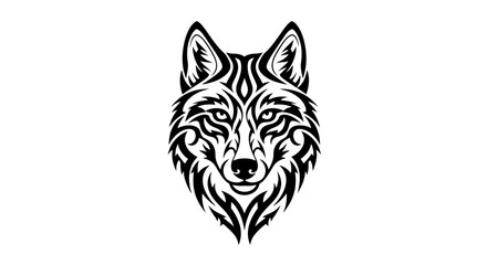 Stylized Black and White Wolf Illustration with Intricate Line Art Design for Logos and Artwork