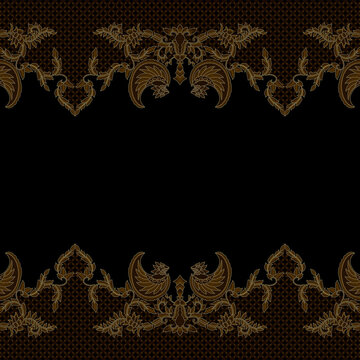 vintage floral background with golden frame with elegant black soga gurdo motif batik sarong