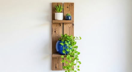 Rustic wooden pallet shelf showcasing a diverse collection of potted plants indoors
