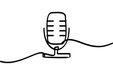 Illustration of a continuous line design on a microphone icon. An interesting abstract line art design.