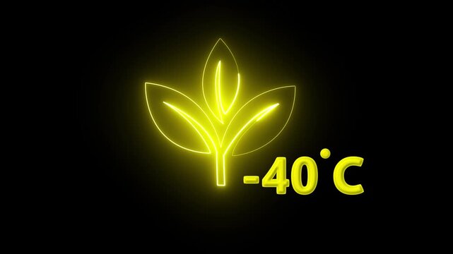 Protection of the environment Weather forecast related.Glowing neon digital temperature display showing minus 40&deg;C onblack background, futuristic LED-style number,Researches minus 40degrees centigrade
