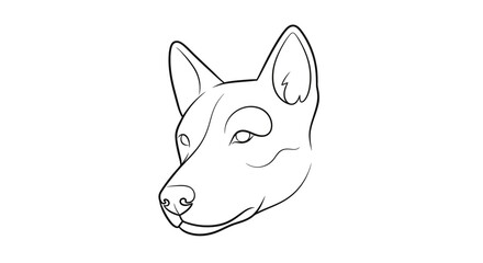 Minimalist Line Drawing of a Dog's Head with Erect Ears and Expressive Eyes