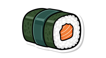 Illustration of a salmon sushi roll with nori seaweed and rice on a white background