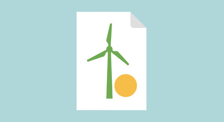 Eco-Friendly Energy Generation Concept Illustration with Wind Turbine and Sun